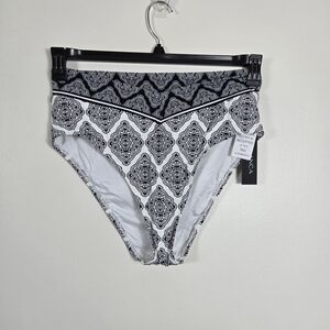 La Blanca Women's Oasis Tile V-Front High-Waist UPF 50+ Bikini Bottoms 14 NEW